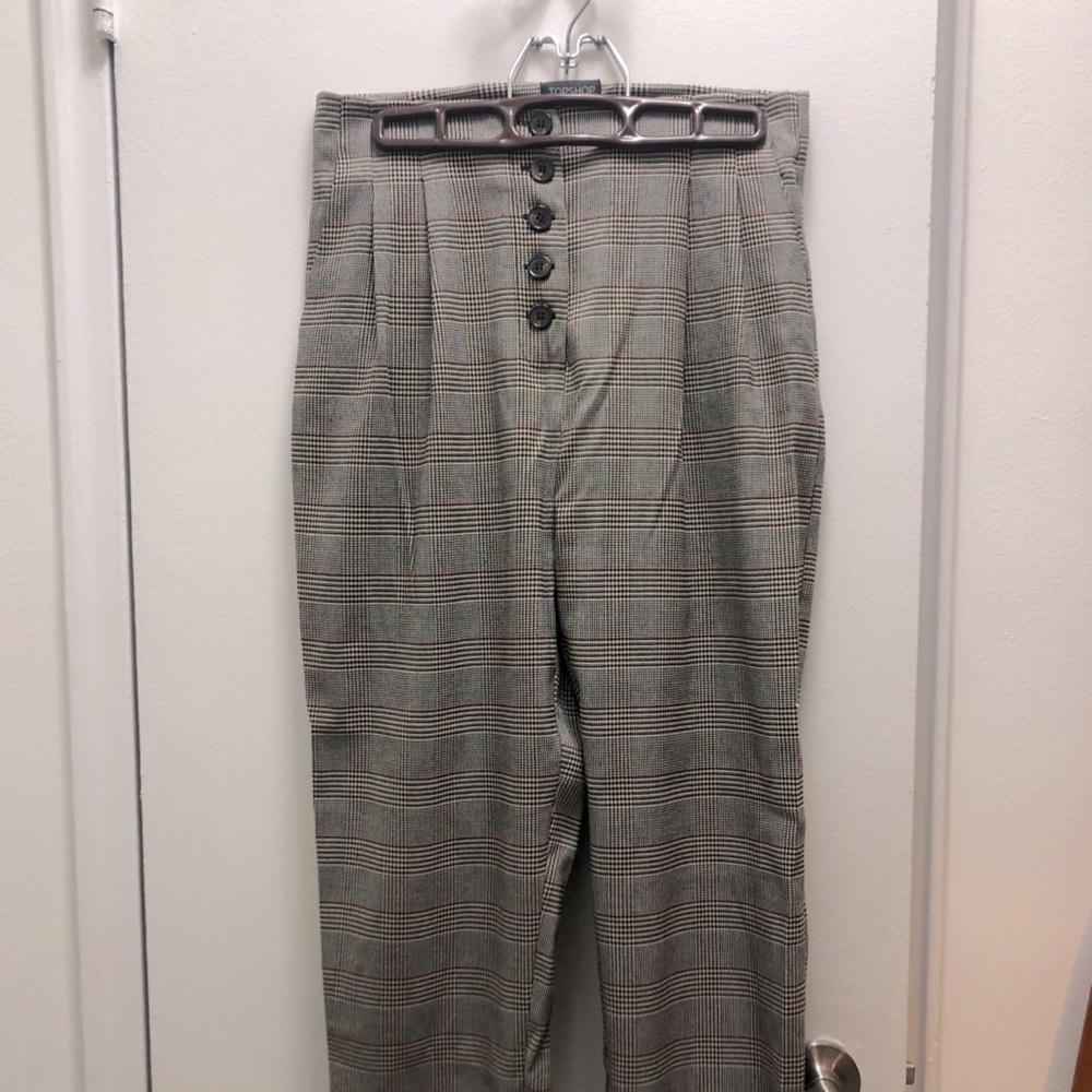 TOPSHOP Checkered dress pants with button fly